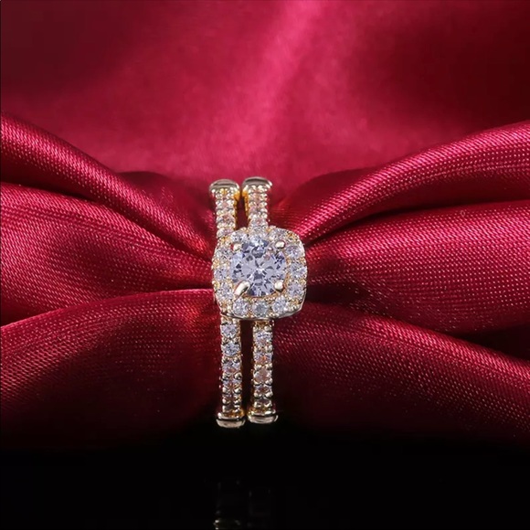 New Luxury 2PC Set Gold Plated Solitaire Ring - Picture 5 of 6